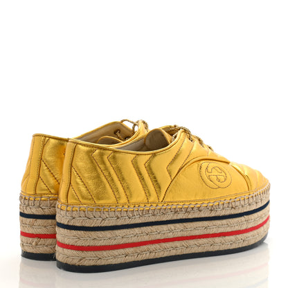 Gucci Metallic Nappa Matelasse GG Pilar Flatform Lace-Up Espadrilles 39 Oro Vecchio 4 of 11