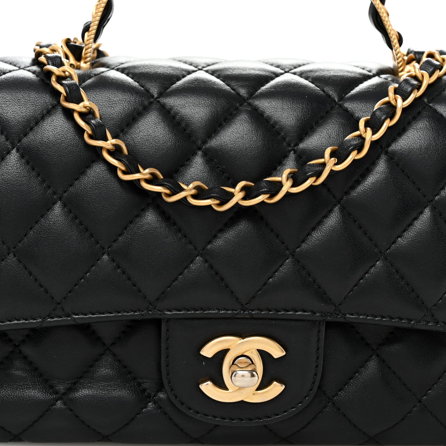 Chanel Lambskin Quilted Small Metal Top Handle Flap Black 9 of 11