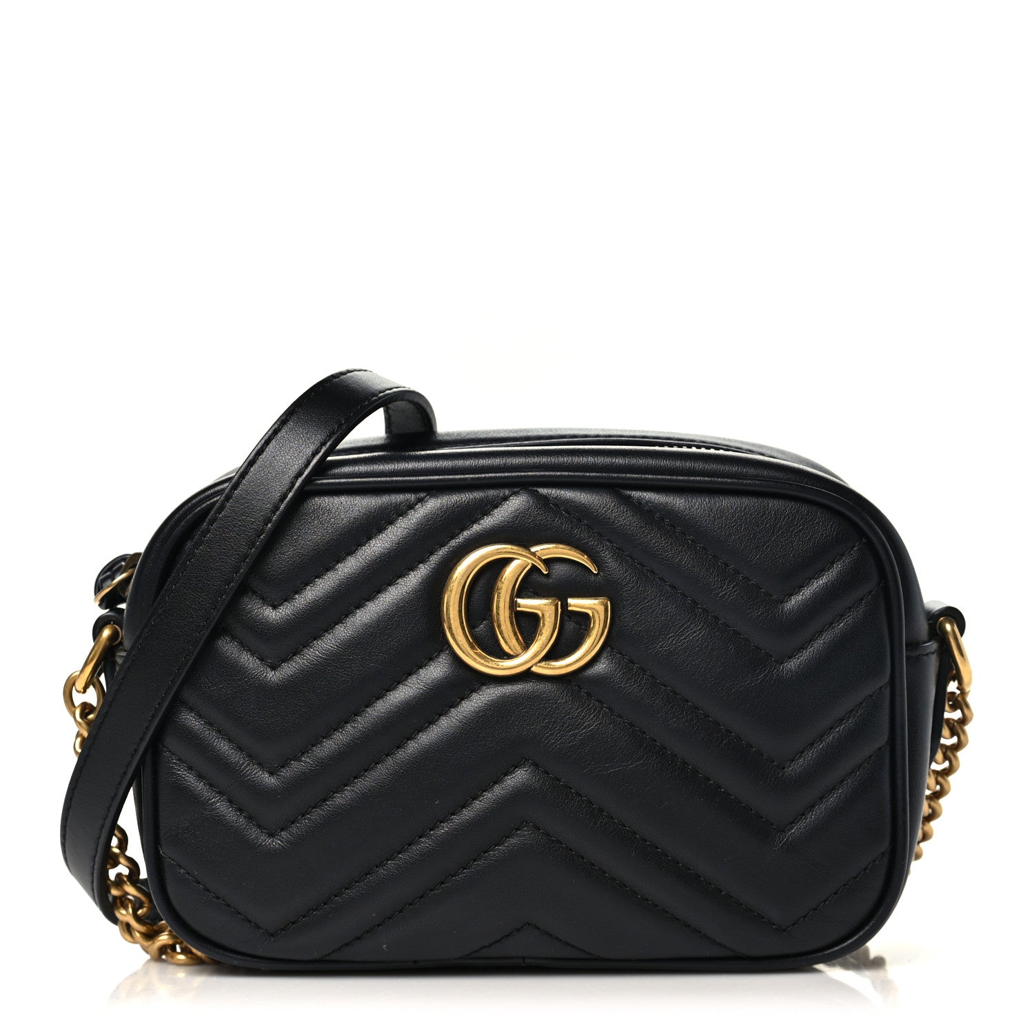 Gucci Calfskin Matelasse Mini GG Marmont Chain Shoulder Bag Black 1 of 10