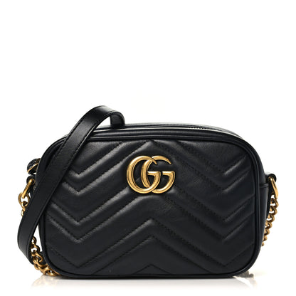 Gucci Calfskin Matelasse Mini GG Marmont Chain Shoulder Bag Black 1 of 10
