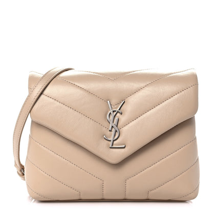 Saint Laurent Calfskin Y Quilted Monogram Toy Loulou Crossbody Bag Latte 1 of 11