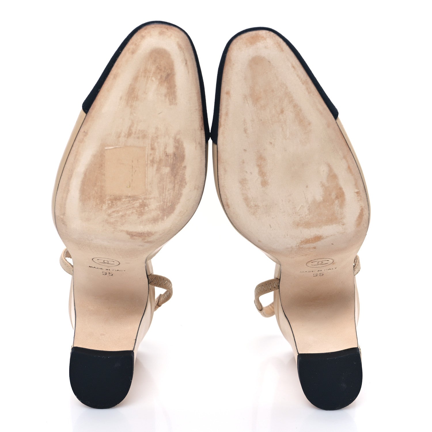 Chanel Lambskin Grosgrain Cap Toe CC Slingback Pumps 35 Beige Black 5 of 10