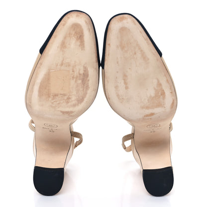 Chanel Lambskin Grosgrain Cap Toe CC Slingback Pumps 35 Beige Black 5 of 10
