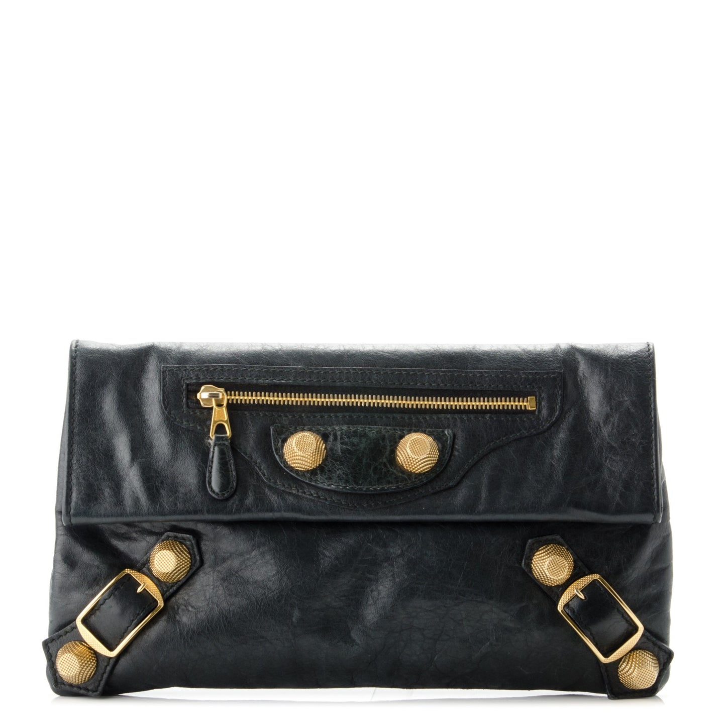 Agneau Giant 21 Gold Hardware Envelope Clutch Black