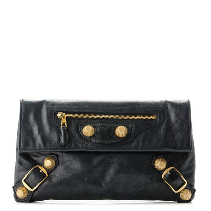 Balenciaga Agneau Giant 21 Gold Hardware Envelope Clutch Black 1 of 7