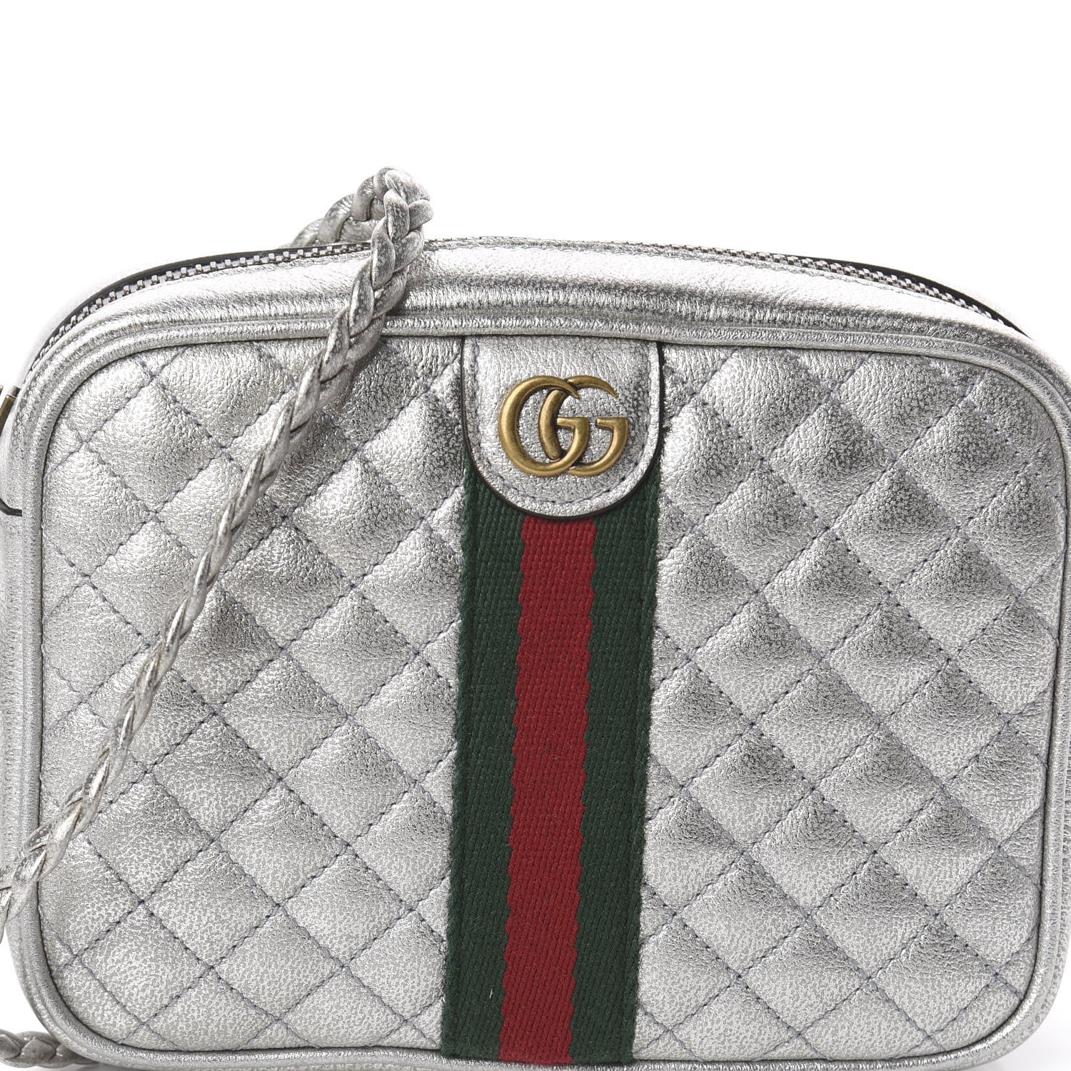 Gucci Laminated Nappa Web Trapuntata Mini GG Shoulder Bag Argento 6 of 8