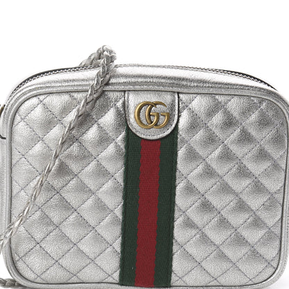 Gucci Laminated Nappa Web Trapuntata Mini GG Shoulder Bag Argento 6 of 8