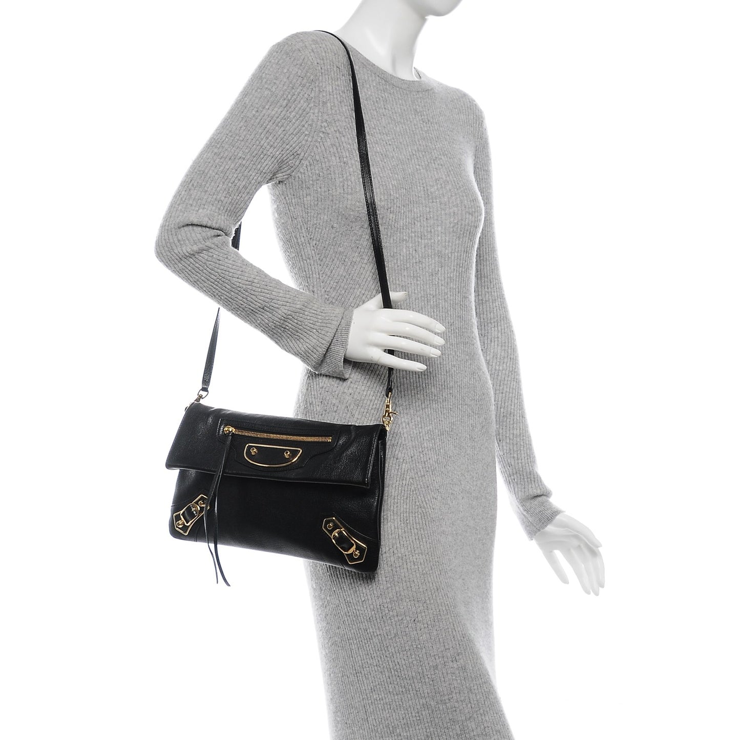 Chevre Gold Metallic Edge Hardware Envelope Clutch Black