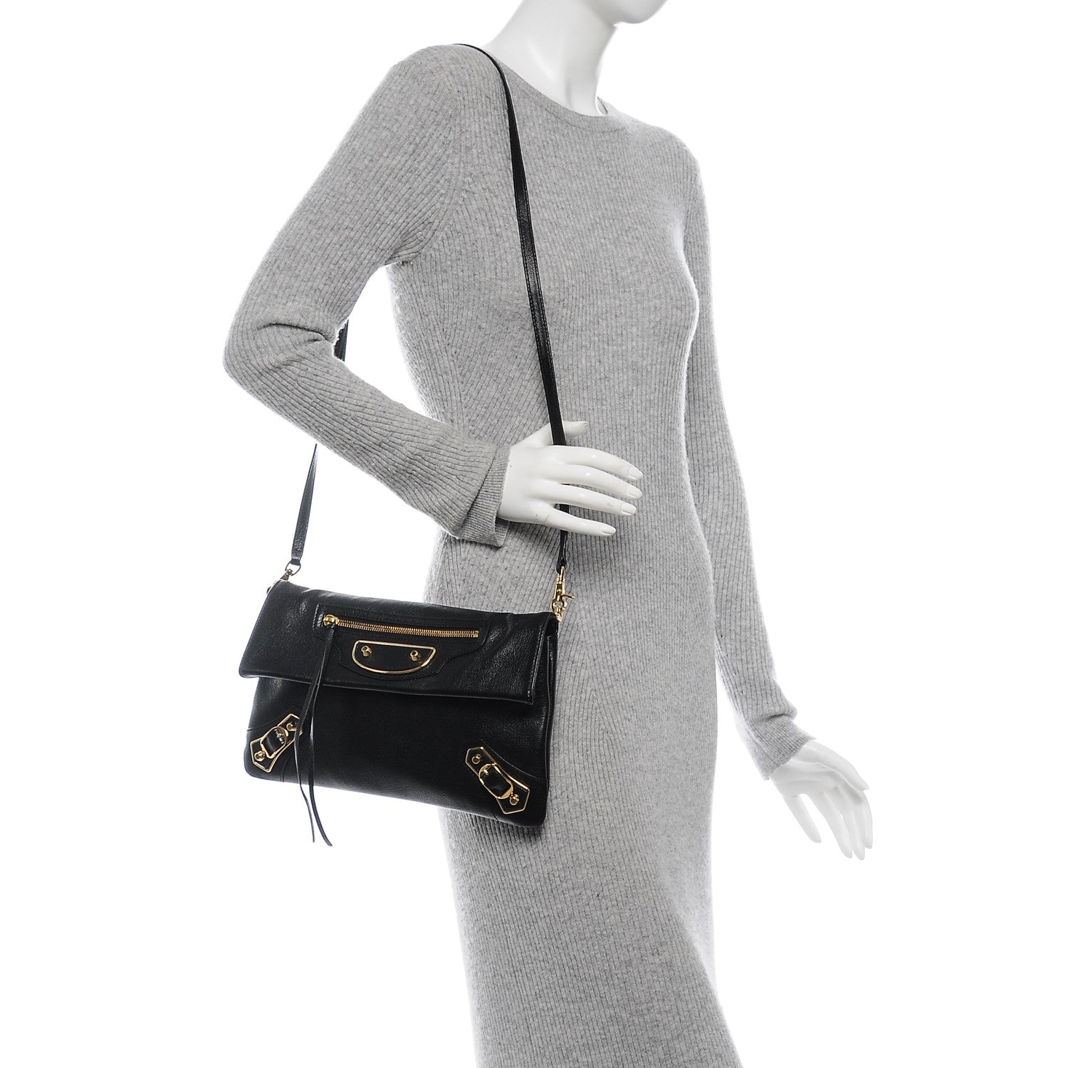 Balenciaga Chevre Gold Metallic Edge Hardware Envelope Clutch Black 2 of 7
