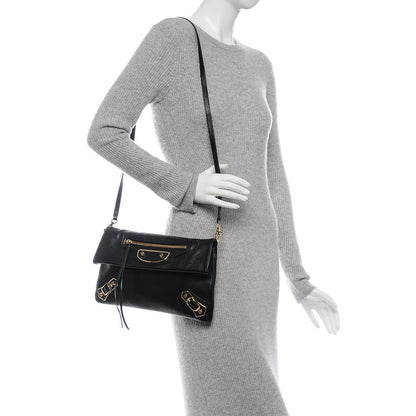 Balenciaga Chevre Gold Metallic Edge Hardware Envelope Clutch Black 2 of 7