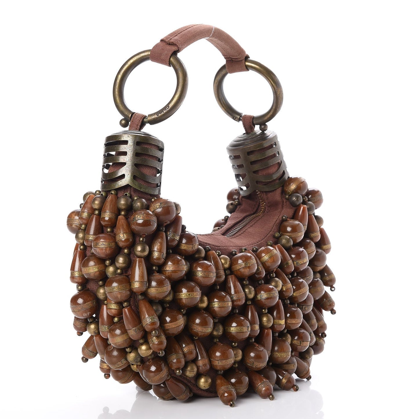 Canvas Beaded Bracelet Bag Brown