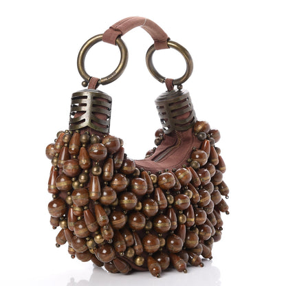 Chloe Canvas Beaded Bracelet Bag Brown 3 of 8
