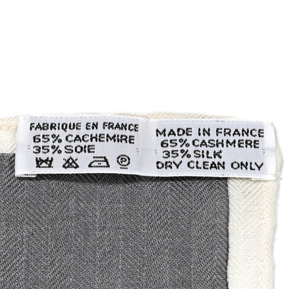 Hermes Cashmere Silk L Instruction Du Roy Shawl 140 Gris Acier White Black 7 of 7