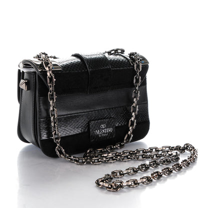 Valentino Garavani Snakeskin Embossed Vitello Calf Hair B-Rockstud Flap Black 3 of 8
