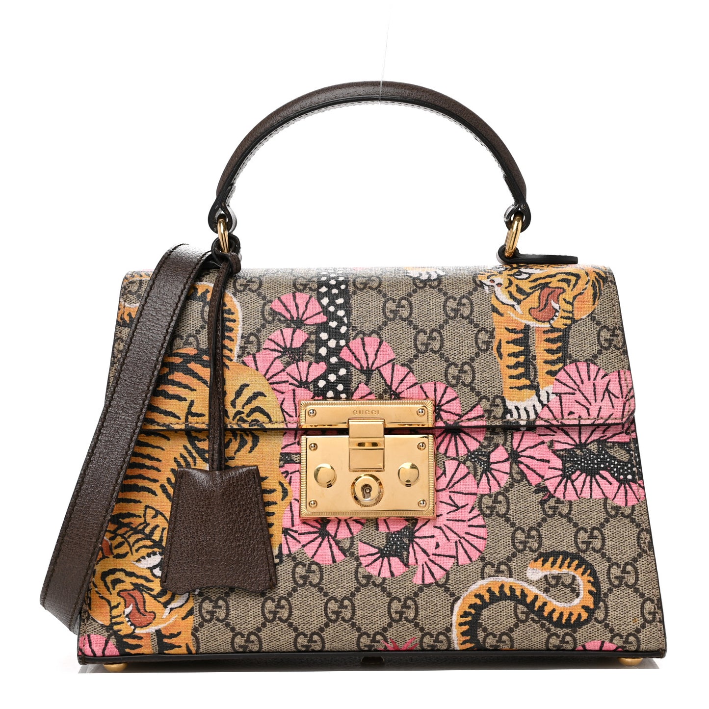 GG Supreme Monogram Bengal Small Padlock Top Handle Bag Beige Pink