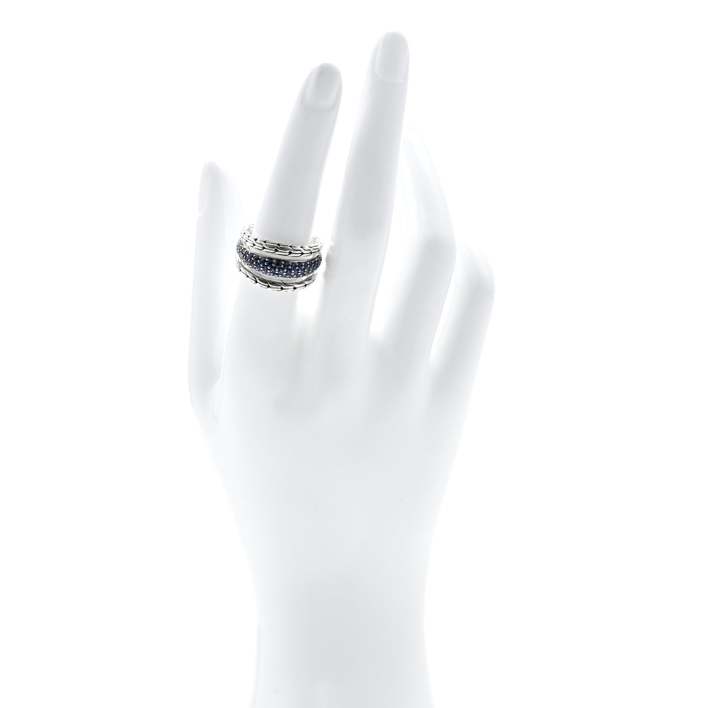 Sterling Silver Blue Sapphire Classic Chain Three Row Ring 54 7