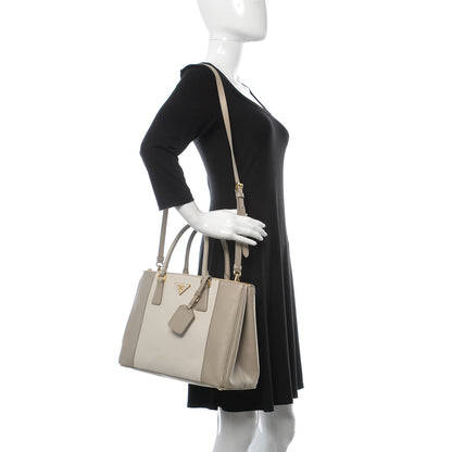 Prada Saffiano Lux Colorblock Medium Galleria Double Zip Tote Pomice Talco 2 of 10