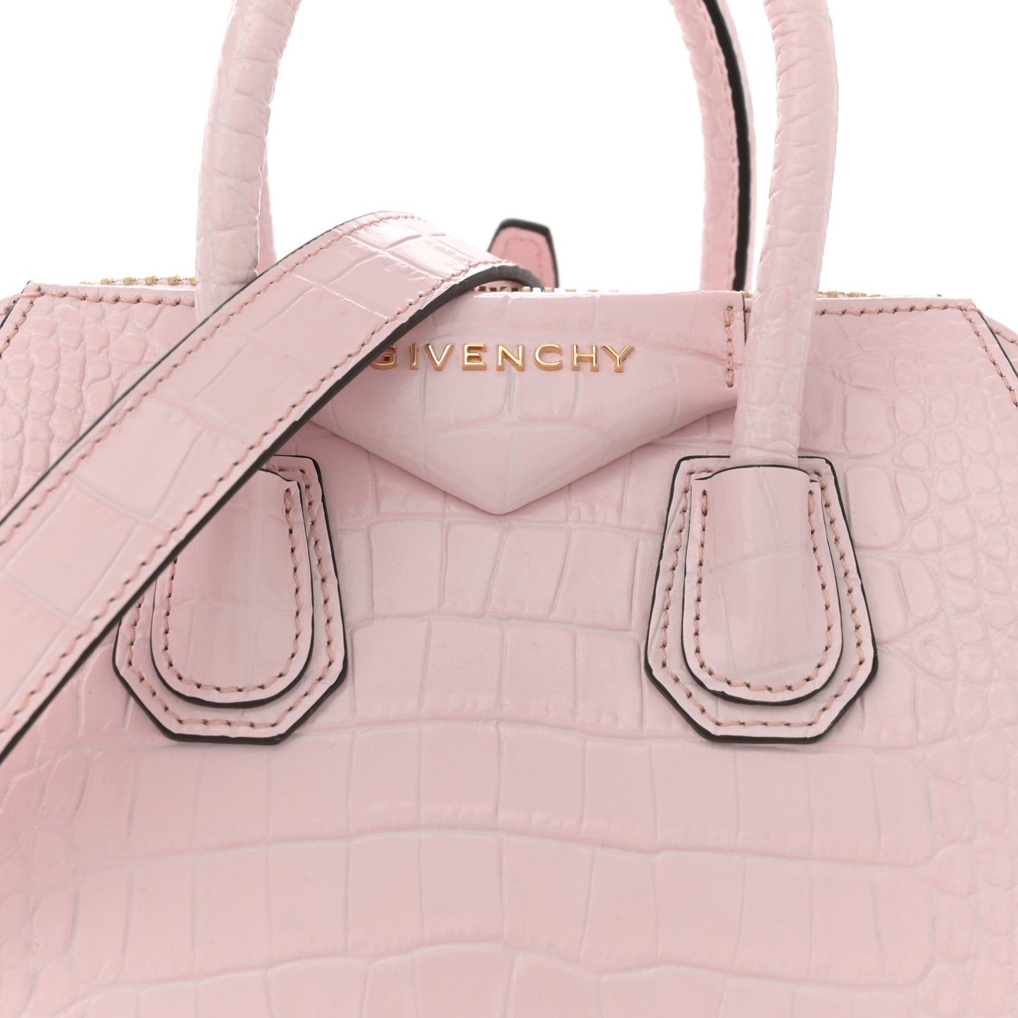 Calfskin Crocodile Embossed Mini Antigona Pink