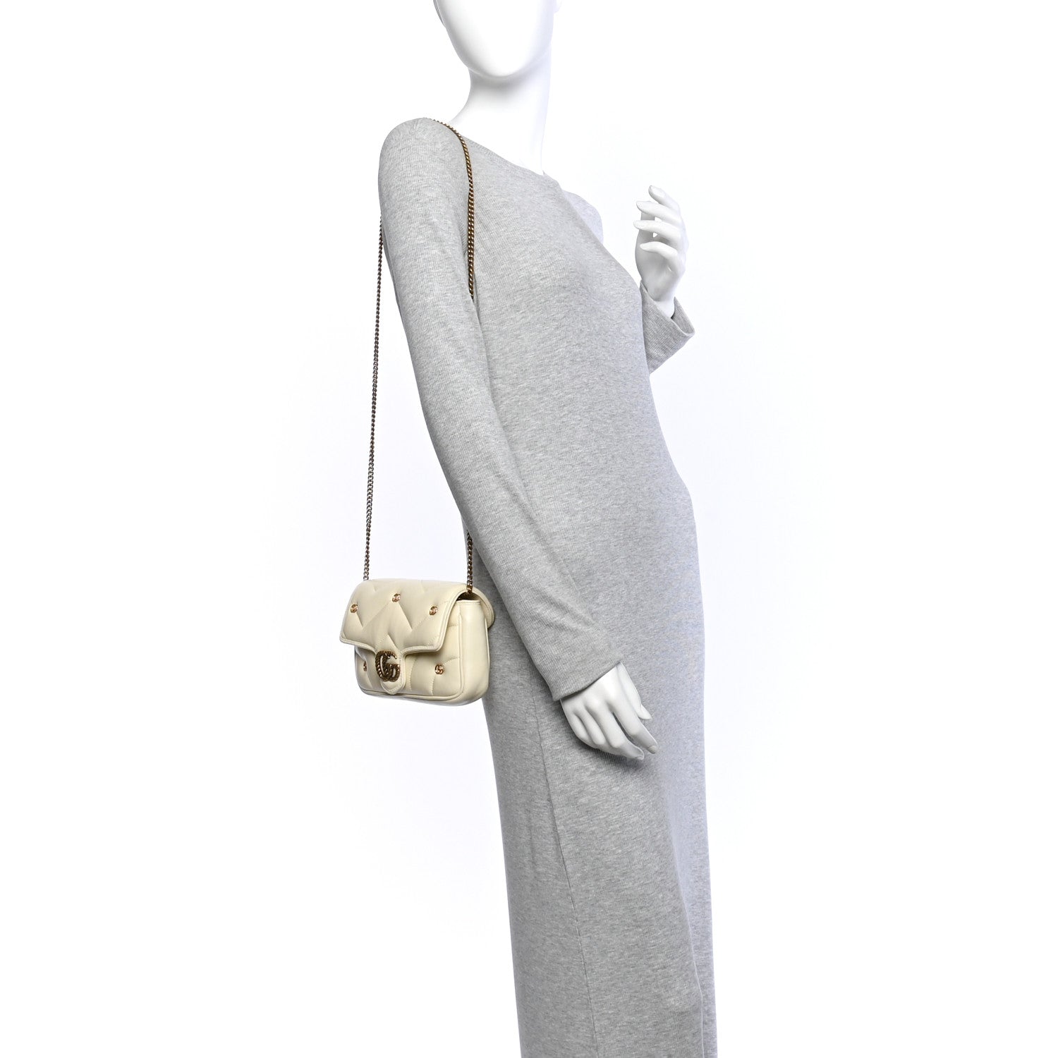 Gucci Calfskin Matelasse Double G Studs Mini Torchon GG Marmont Shoulder Bag White 2 of 11