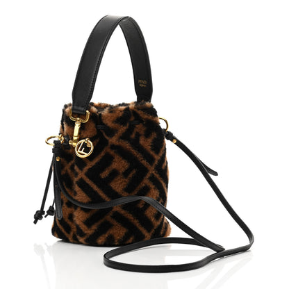 Fendi Shearling Vitello Dolce F is Fendi Macro FF 1974 Mini Mon Tresor Bucket Bag Tobacco Black 3 of 11