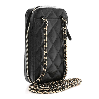 Chanel Caviar Quilted Phone Holder Wallet On Chain WOC Black 3 of 10
