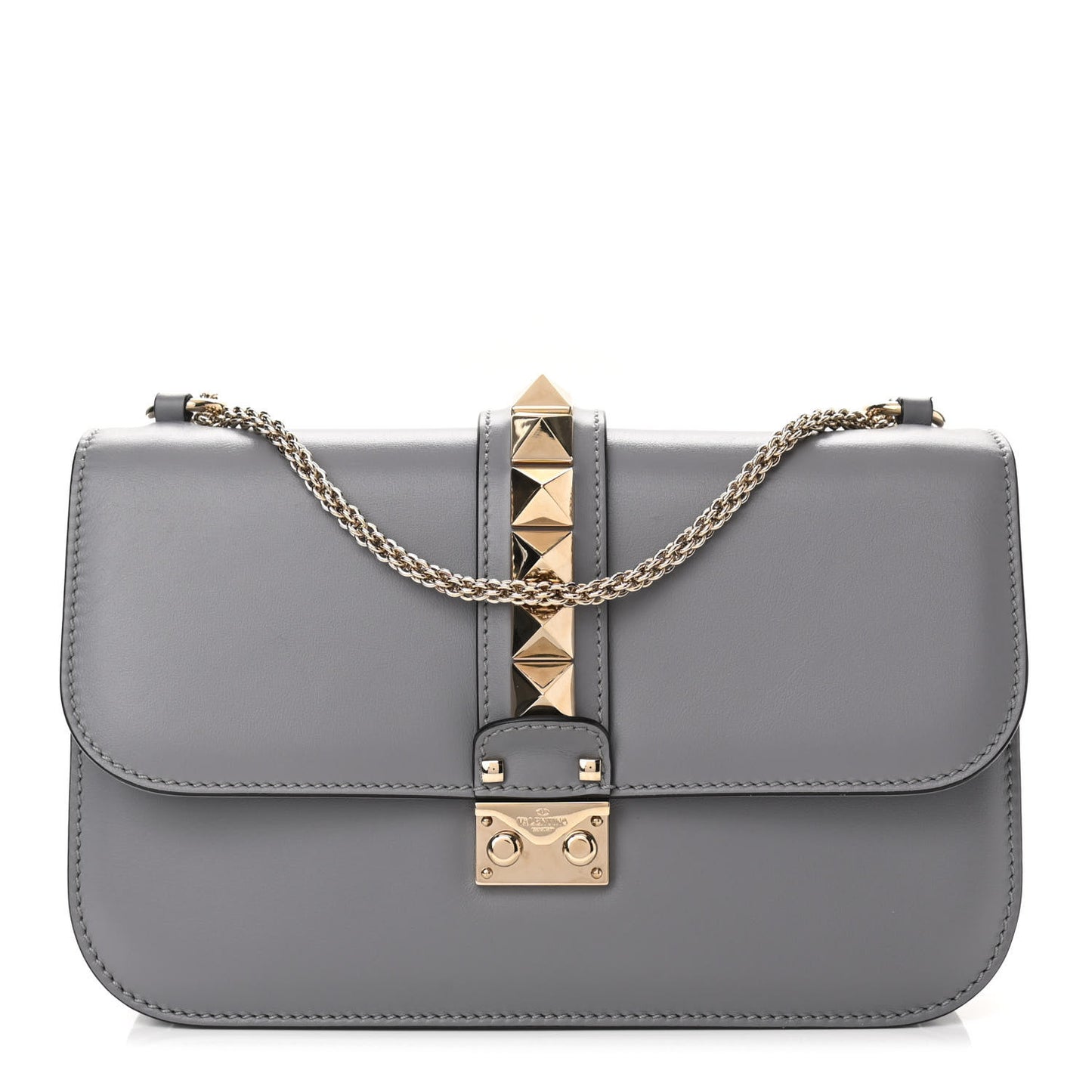 Vitello Medium Glam Lock Rockstud Flap London Stone