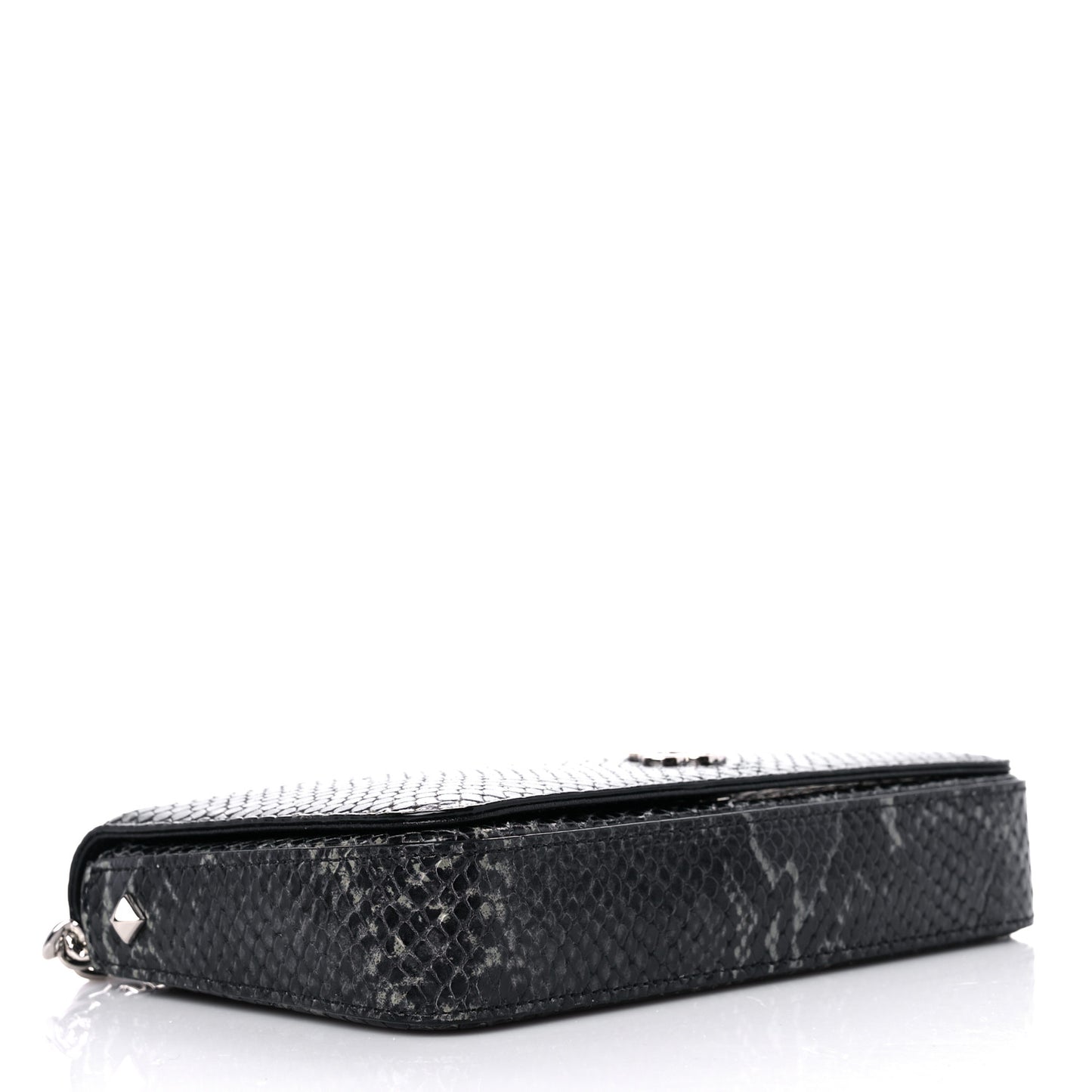 Elaphe Snakeskin Printed Wallet on Chain Anthracite
