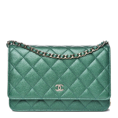 Chanel Metallic Caviar Quilted Wallet On Chain WOC Green 1 of 11