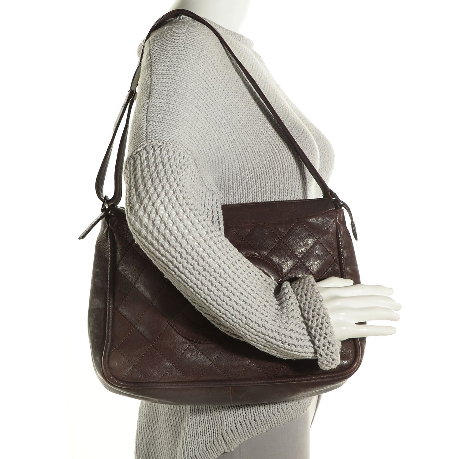 Chanel Calfskin Quilted CC Shoulder Bag Brown 2 of 7