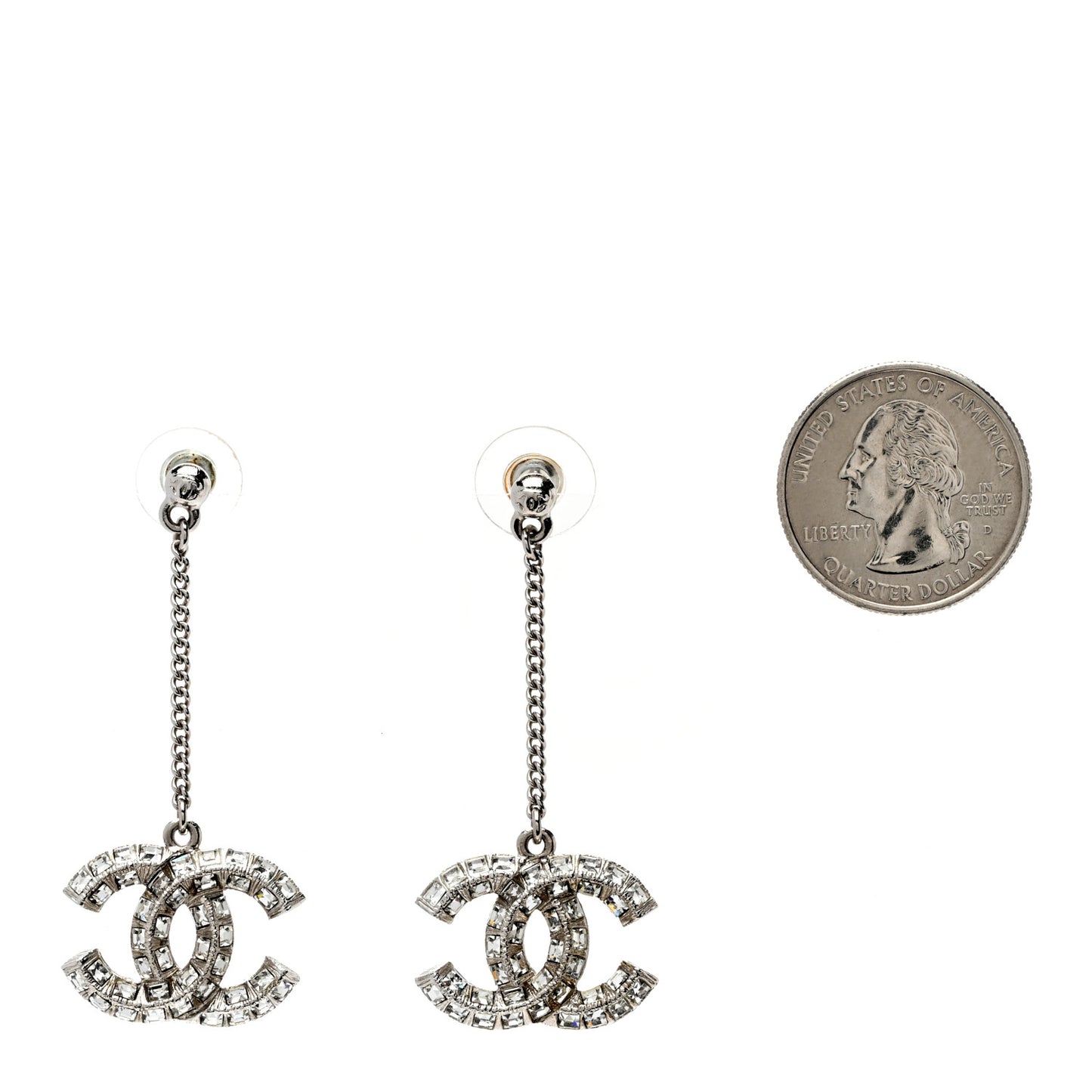 Baguette Crystal CC Drop Earrings Silver