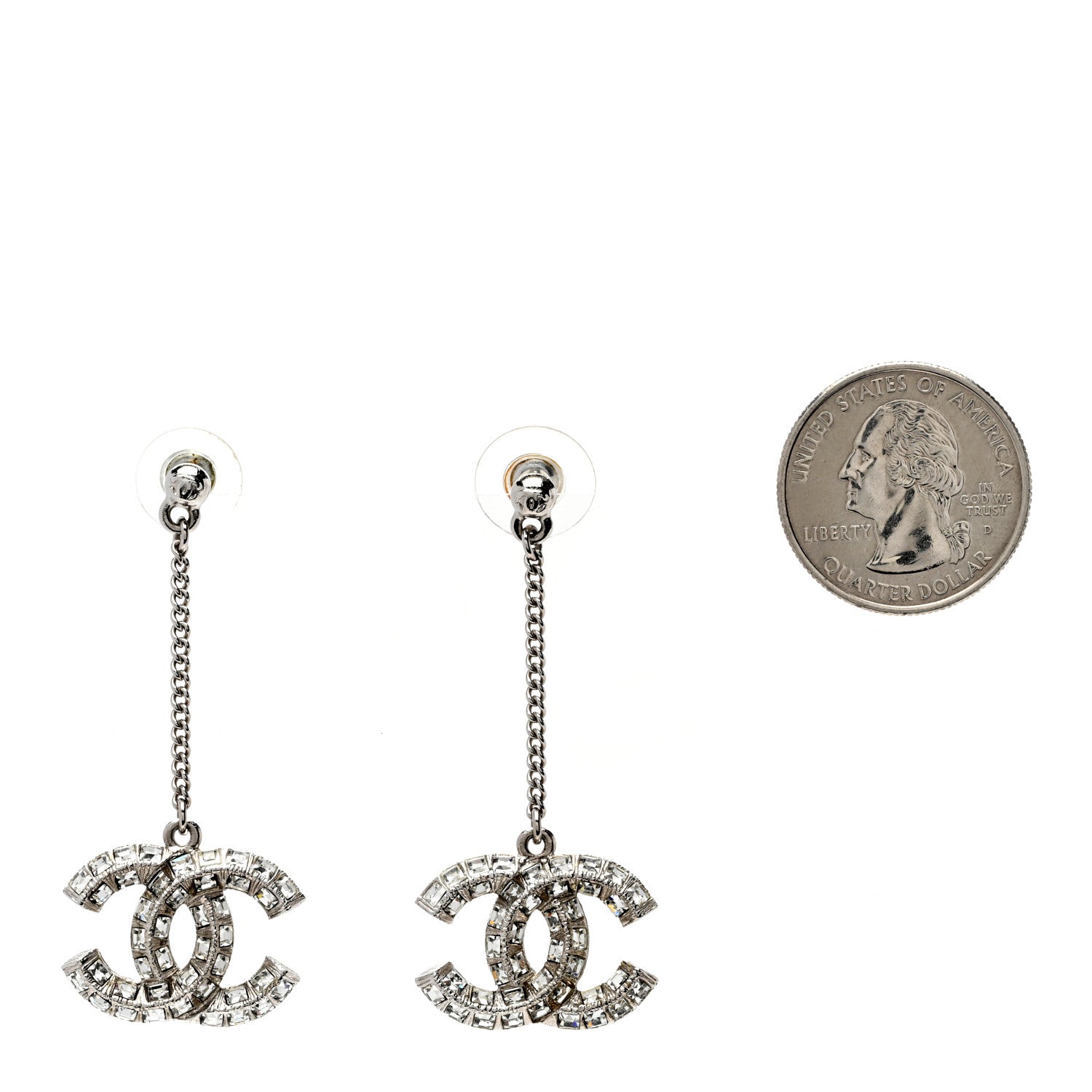 Chanel Baguette Crystal CC Drop Earrings Silver 2 of 5