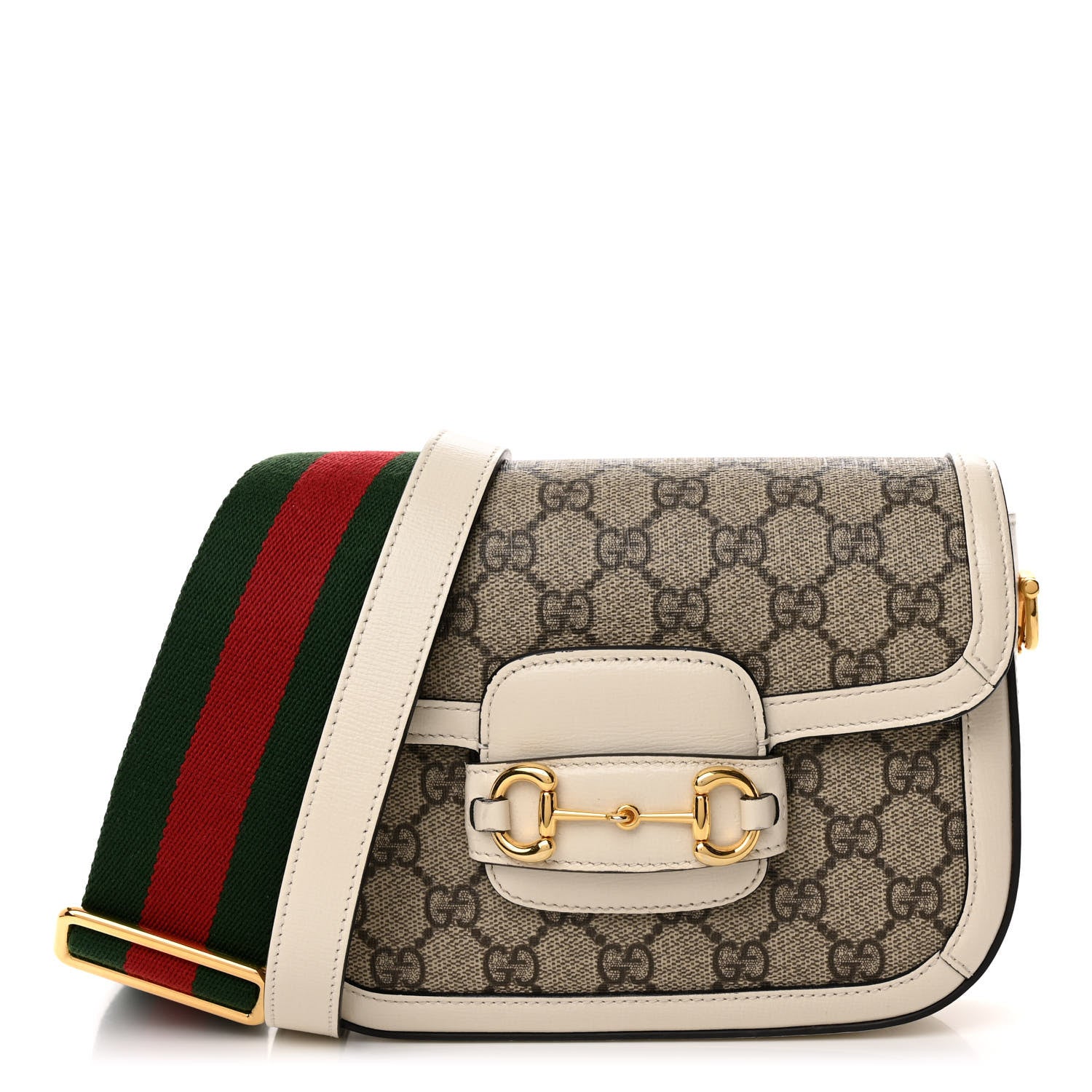 Gucci GG Supreme Monogram Web Mini Horsebit 1955 Shoulder Bag Beige Mystic White 1 of 10