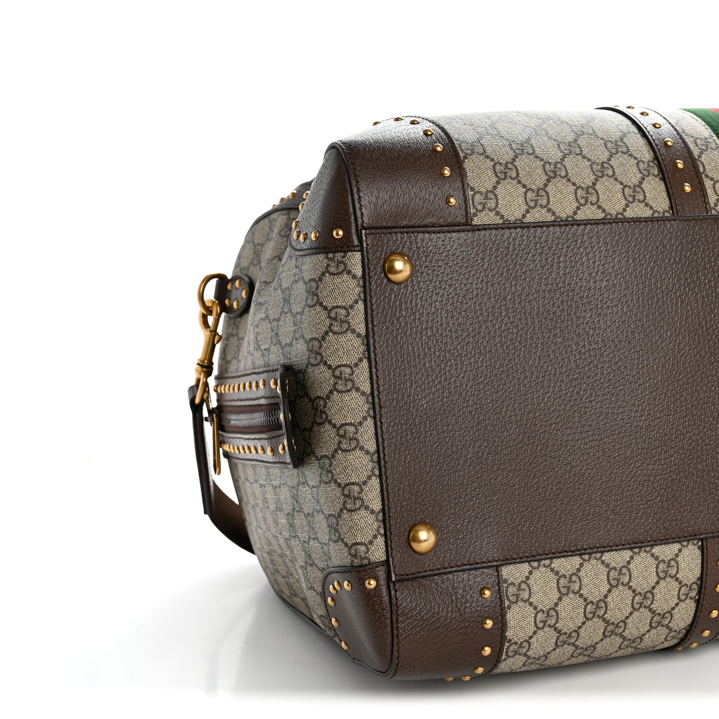GG Supreme Monogram Textured Dollar Calfskin Web Studded Large Savoy Duffle Bag Beige Ebony