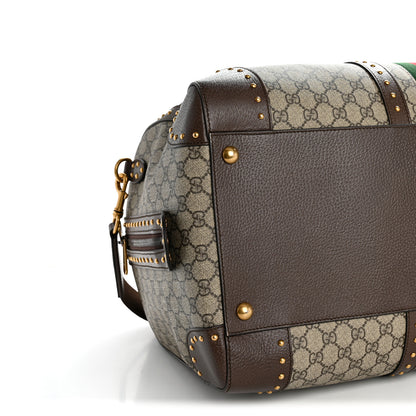 Gucci GG Supreme Monogram Textured Dollar Calfskin Web Studded Large Savoy Duffle Bag Beige Ebony 9 of 11