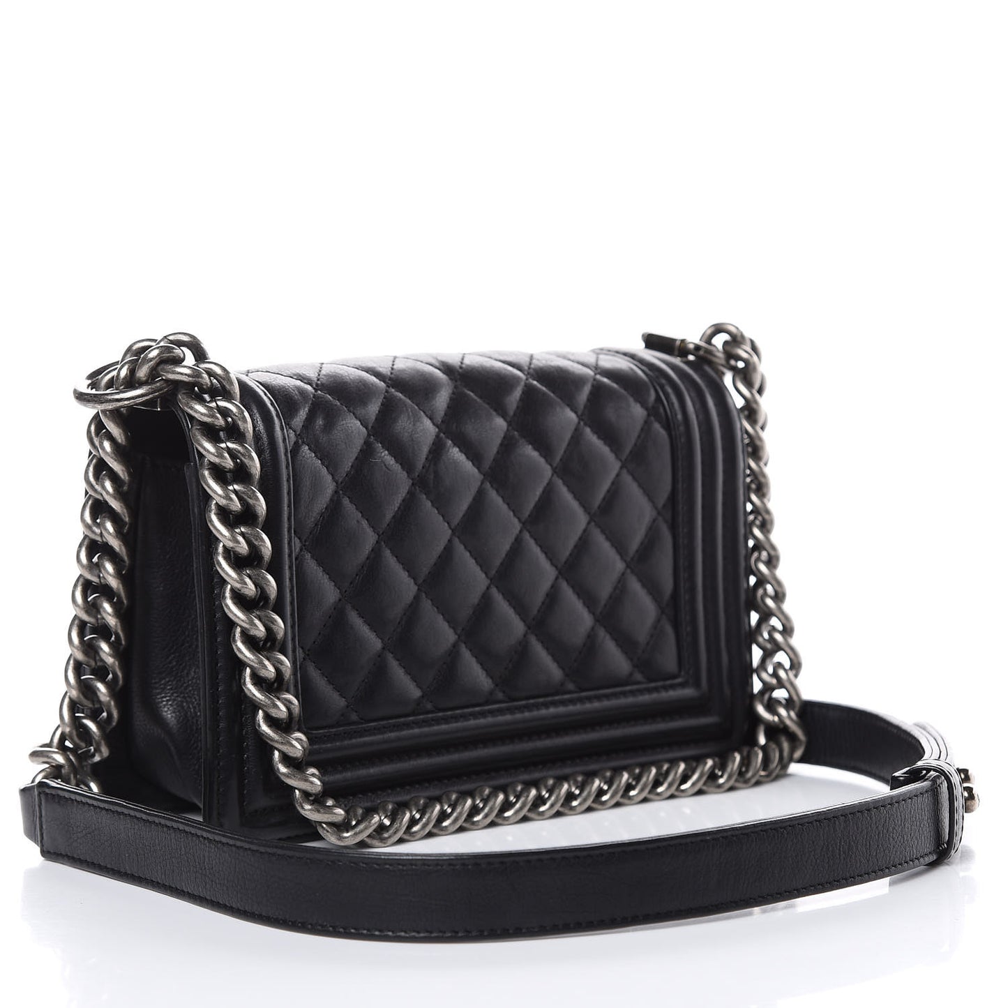 Calfskin Quilted Small Boy Flap Black