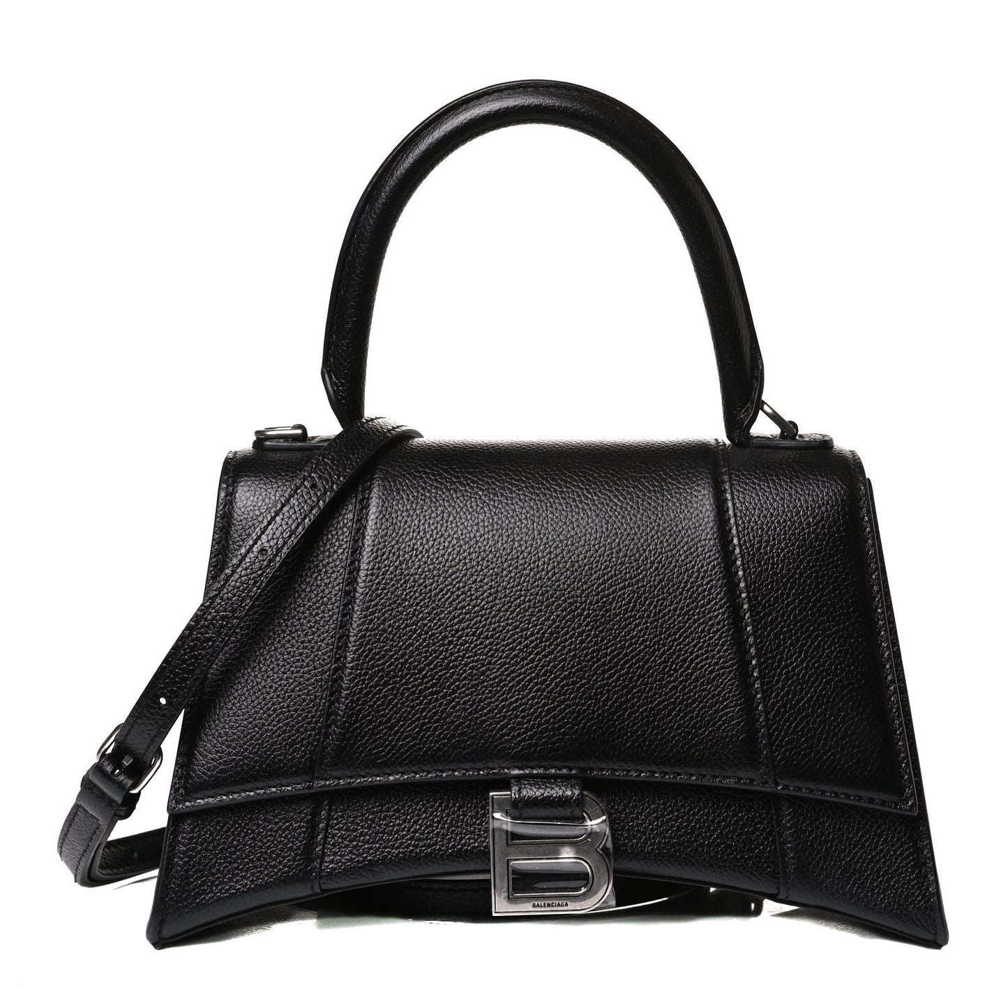 Grained Calfskin Small Hourglass Top Handle Bag Black