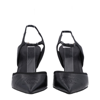 Chanel Iridescent Lambskin Pointed Cap Toe CC Slingback Pumps 37.5 Black 4 of 10