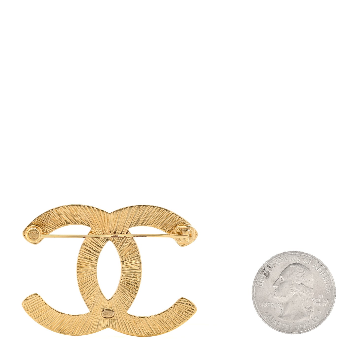 Metal Textured CC Brooch Light Gold