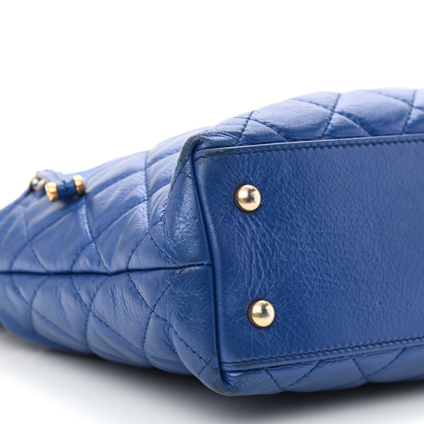 Calfskin Front Zip CC Drawstring Chain Drawstring Tote Blue