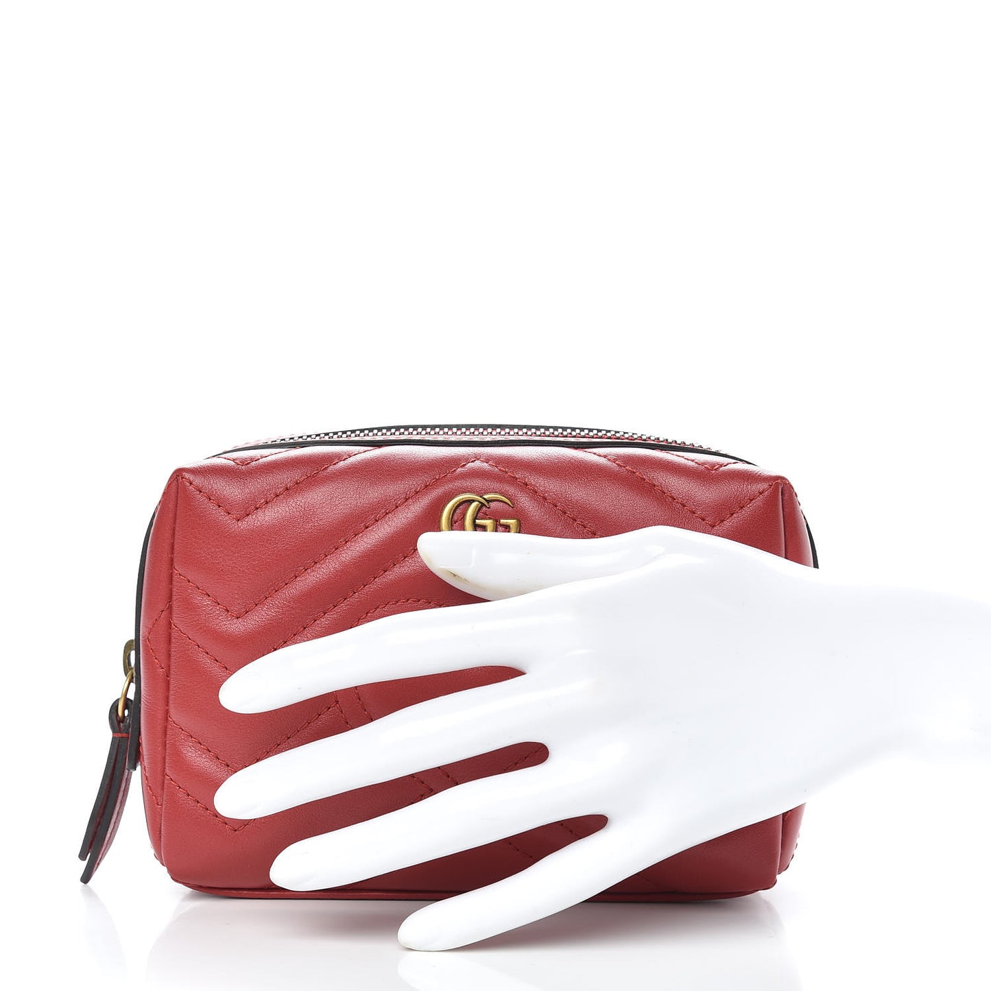 Calfskin Matelasse GG Marmont Cosmetic Case Hibiscus Red