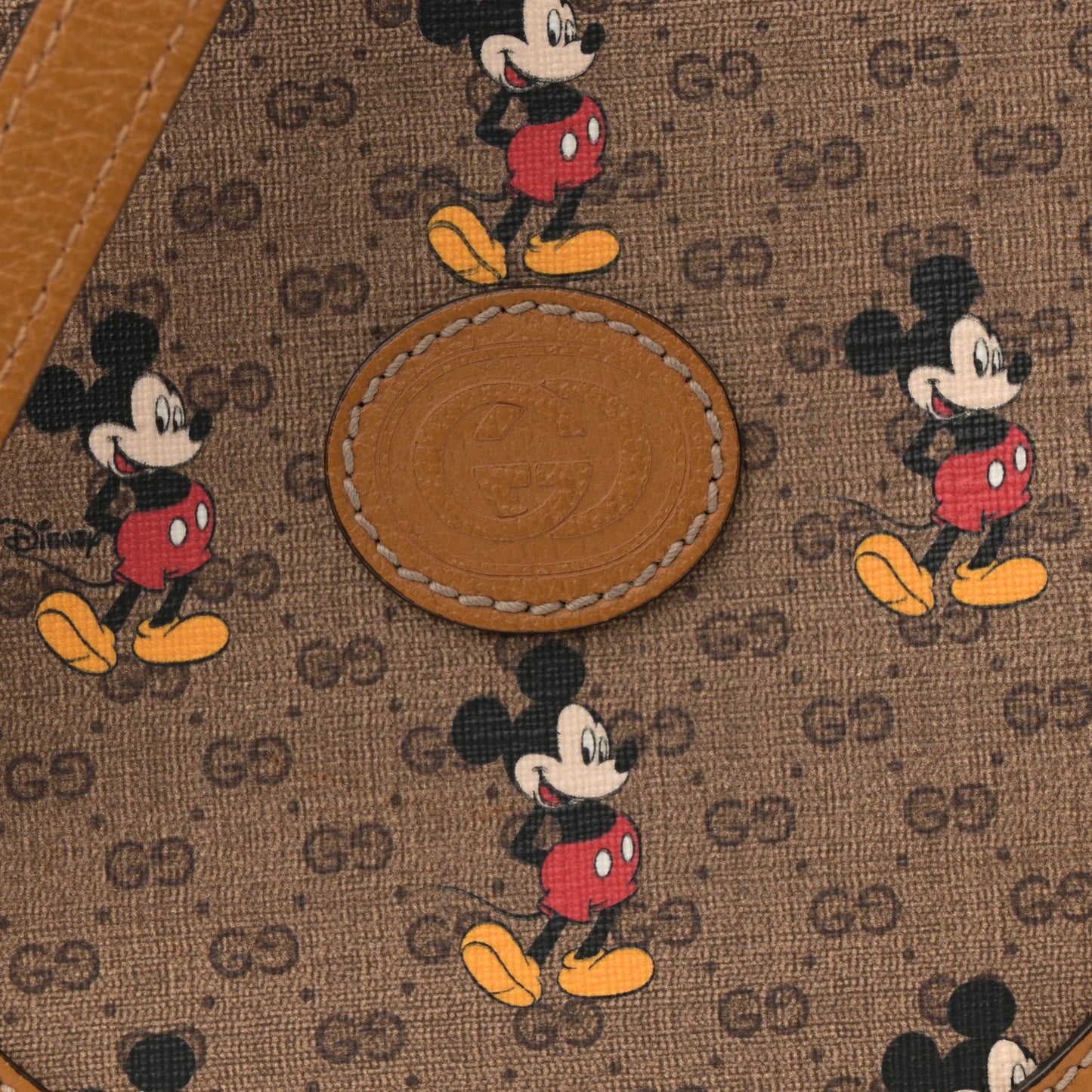 X DISNEY Mini Vintage GG Supreme Monogram Mickey Mouse Round Shoulder Bag Beige Vintage Sun Oil