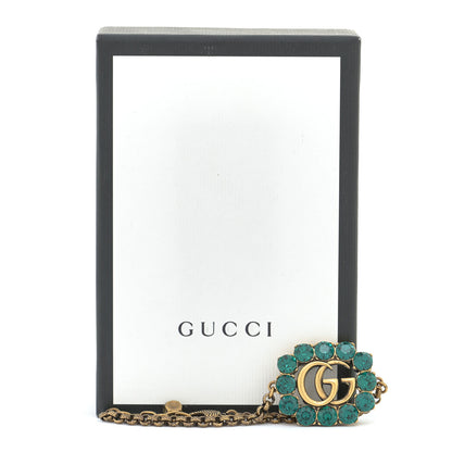 Gucci Oxidized Metal Crystal Double G Bracelet Aged Gold Green 5 of 5