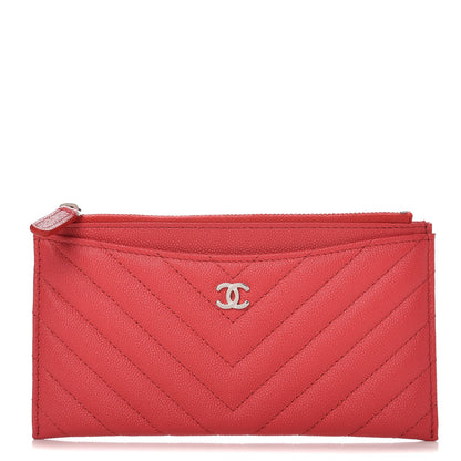 Chanel Caviar Chevron Quilted Zip Pouch Red 1 of 8