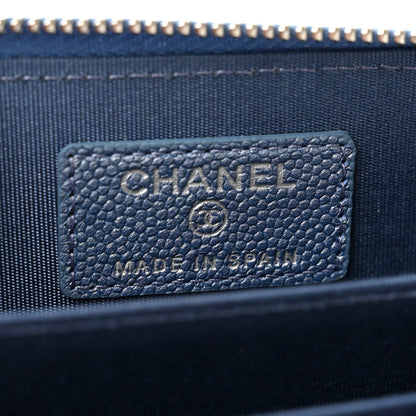 Chanel Metallic Caviar Chevron Quilted Vintage Mademoiselle Zip Coin Purse Blue 6 of 9