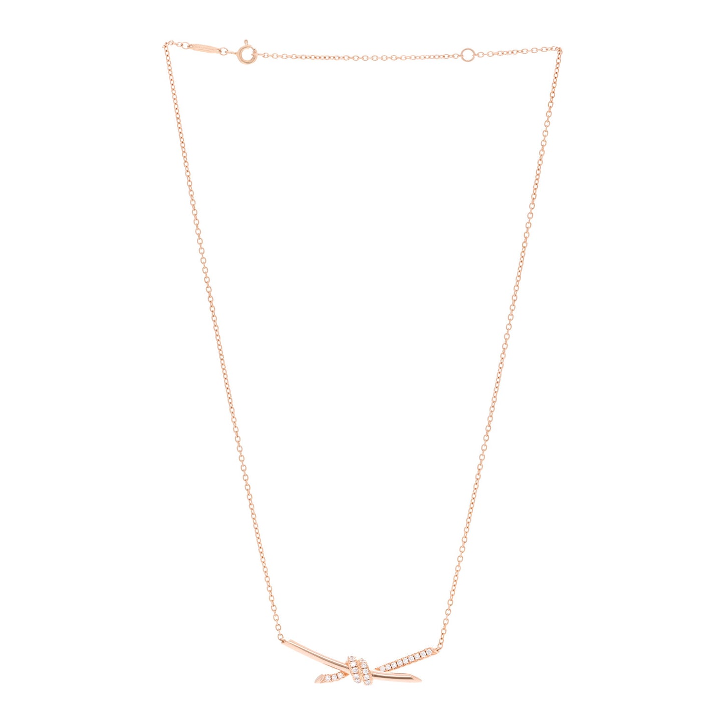 18K Rose Gold Diamond Knot Necklace