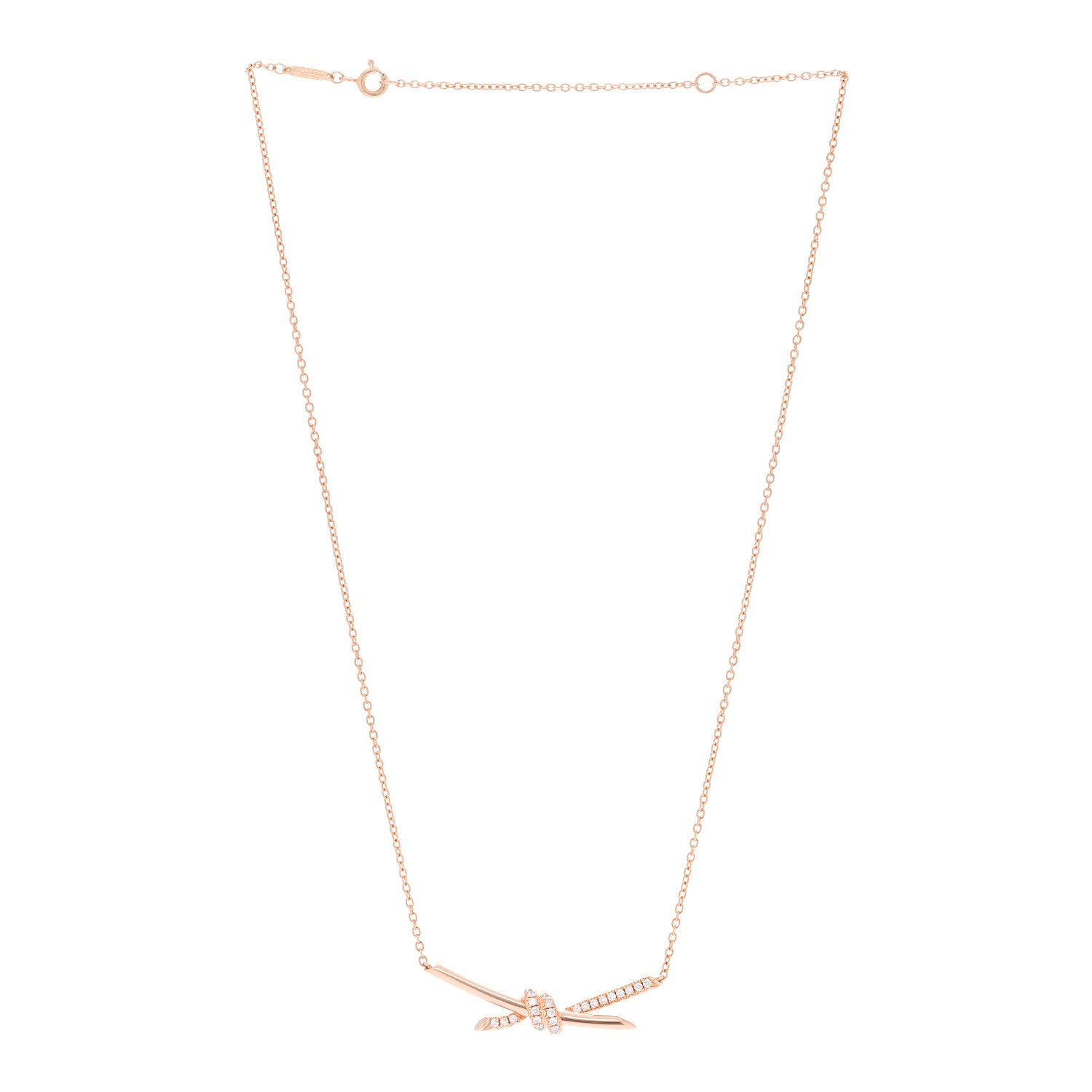 Tiffany 18K Rose Gold Diamond Knot Necklace 3 of 6
