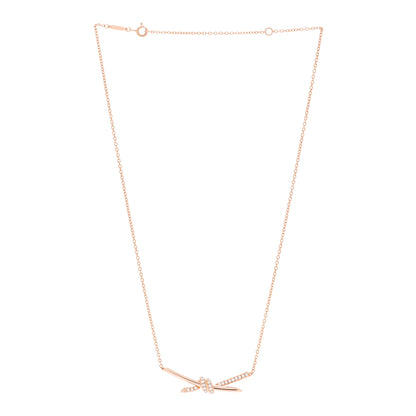 Tiffany 18K Rose Gold Diamond Knot Necklace 3 of 6