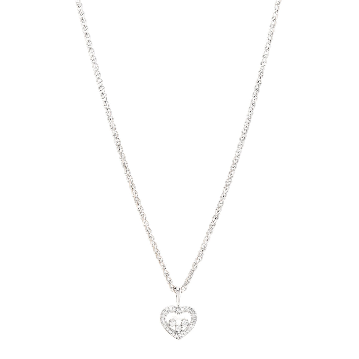 18K White Gold Happy Diamonds Floating Heart Pendant Necklace
