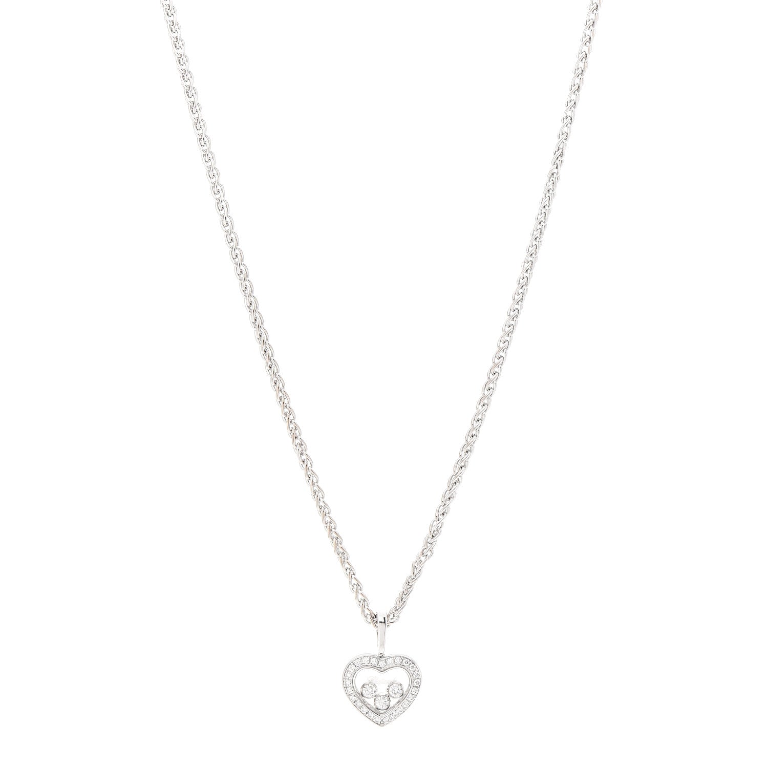 Chopard 18K White Gold Happy Diamonds Floating Heart Pendant Necklace 1 of 8