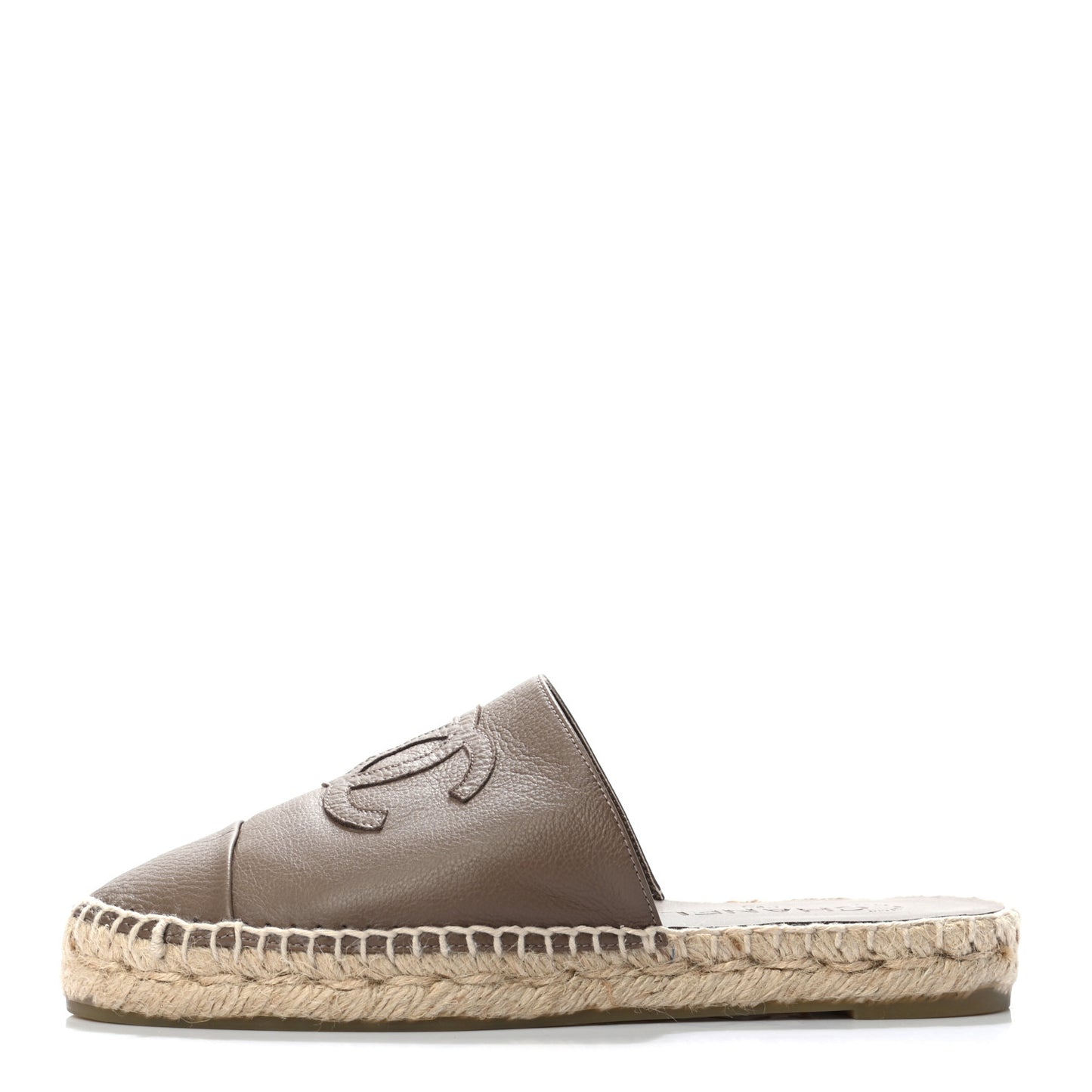Calfskin CC Espadrille Mules 37 Dark Beige